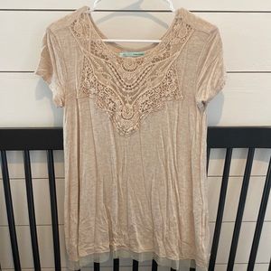 Tan embroidered flowy top